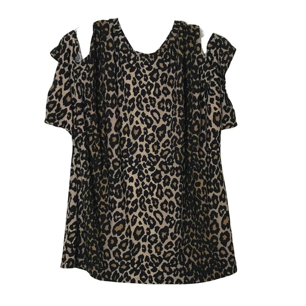 RACHEL Rachel Roy Cold Shoulder Animal Print Top Tan Black Size 0X